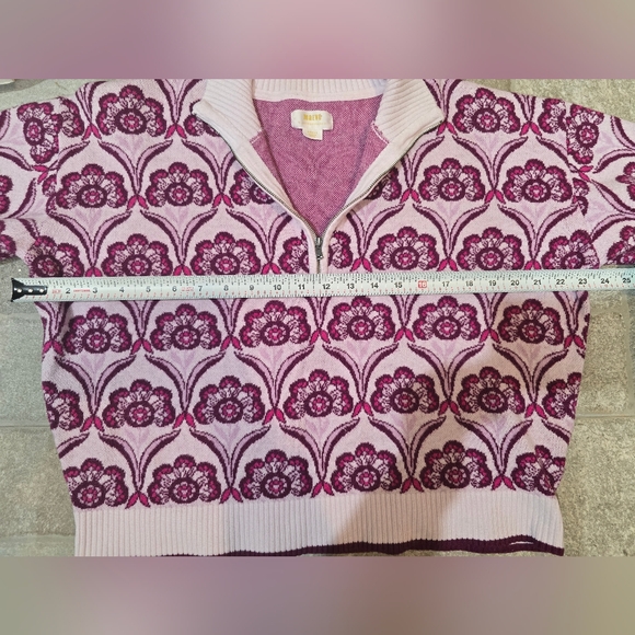 Anthropologie Maeve Montana Mock Neck Floral Zip-Up Sweater Quarter Zip Small M - Picture 6 of 8